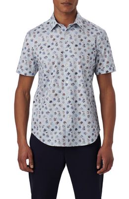 Bugatchi Miles OoohCotton Floral Short Sleeve Button-Up Shirt in Classic Blue