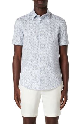 Bugatchi Miles OoohCotton Mixed Dot Short Sleeve Button-Up Shirt in Stone