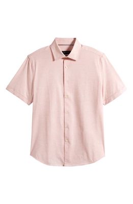 Bugatchi Miles OoohCotton Slub Short Sleeve Button-Up Shirt in Dusty Pink