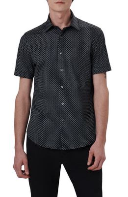 Bugatchi OoohCotton Dot Print Short Sleeve Button-Up Shirt in Black