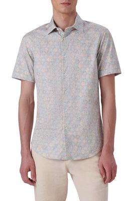 Bugatchi OoohCotton Floral Short Sleeve Button-Up Shirt in Caramel