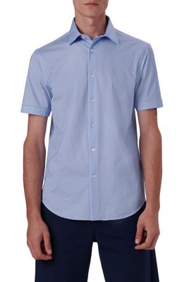 Bugatchi OoohCotton Foulard Print Short Sleeve Button-Up Shirt in Sky