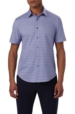 Bugatchi OoohCotton Geo Print Short Sleeve Button-Up Shirt in Lavender