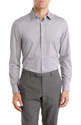 Bugatchi OoohCotton Geometric Print Button-Up Shirt in White/Grey