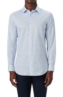 Bugatchi OoohCotton Grid Print Button-Up Shirt in Sky