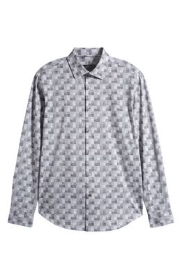 Bugatchi OoohCotton James Check Print Stretch Cotton Button-Up Shirt in Cement