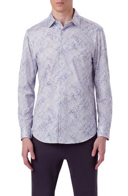 Bugatchi OoohCotton James Watercolor Print Stretch Cotton Button-Up Shirt in Air Blue