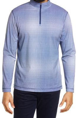 Bugatchi OoohCotton Micro Check Quarter Zip Pullover in Navy