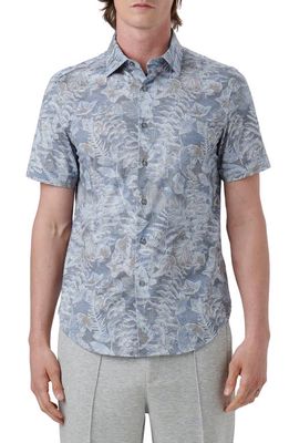 Bugatchi OoohCotton Miles Short Sleeve Button-Up Shirt in Dusty Blue