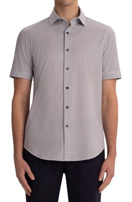 Bugatchi OoohCotton Print Short Sleeve Button-Up Shirt in Chalk