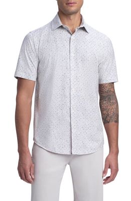 Bugatchi OoohCotton® Abstract Dot Print Short Sleeve Button-Up Shirt in Sand