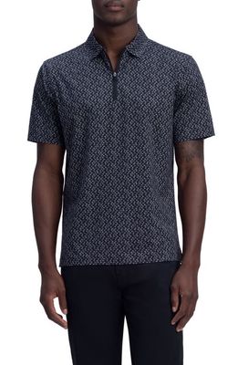 Bugatchi OoohCotton® Abstract Print Quarter Zip Polo in Black