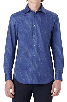 Bugatchi OoohCotton® Airbrush Print Button-Up Shirt in Night Blue