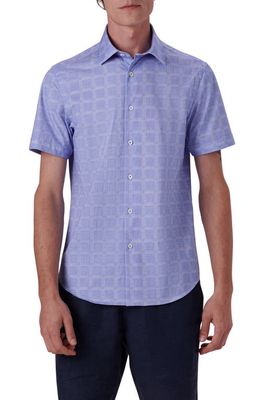 Bugatchi OoohCotton® Check Short Sleeve Button-Up Shirt in Classic Blue