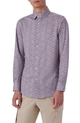 Bugatchi OoohCotton® Floral Button-Up Shirt in Blue/Caramel
