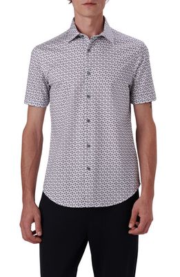 Bugatchi OoohCotton® Geo Print Short Sleeve Button-Up Shirt in Cement