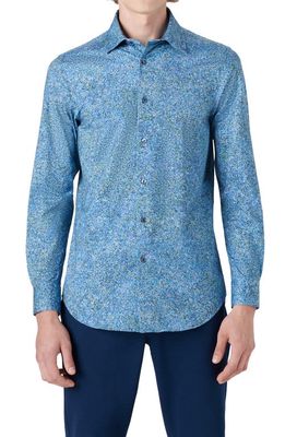 Bugatchi OoohCotton® Print Button-Up Shirt in Blue/Emerald