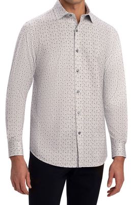 Bugatchi OoohCotton® Print Button-Up Shirt in Platinum