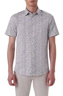 Bugatchi OoohCotton® Scatter Print Short Sleeve Button-Up Shirt in Chalk