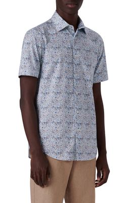 Bugatchi OoohCotton® Spatter Print Short Sleeve Button-Up Shirt in Seafoam