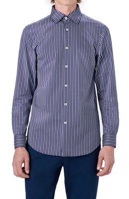 Bugatchi OoohCotton® Stripe Button-Up Shirt in Midnight