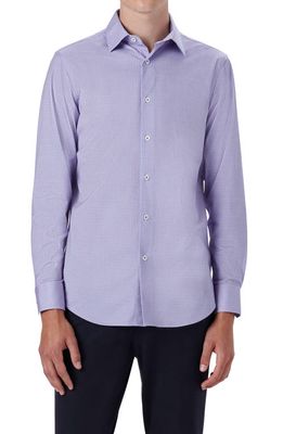 Bugatchi OoohCotton® Tech Check Stretch Cotton Button-Up Shirt in Air Blue
