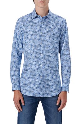 Bugatchi OoohCotton® Tech Diamond Print Button-Up Shirt in Classic Blue