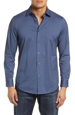Bugatchi OoohCotton® Tech Knit Button-Up Shirt in Cobalt