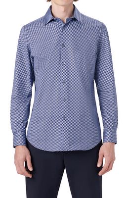 Bugatchi OoohCotton® Tech Microdot Button-Up Shirt in Classic Blue