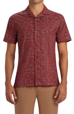 Bugatchi OoohCotton® Tech Short Sleeve Button-Up Camp Shirt in Coral
