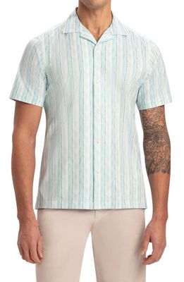 Bugatchi OoohCotton® Tech Stripe Short Sleeve Button-Up Camp Shirt in Mint
