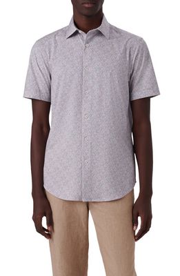 Bugatchi OoohCotton Scatter Print Short Sleeve Button-Up Shirt in Aloe