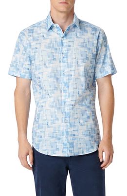 Bugatchi Orson Geometric Print Short Sleeve Stretch Button-Up Shirt in Air Blue