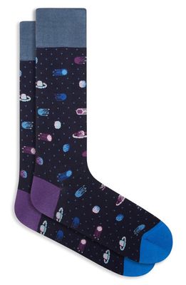 Bugatchi Outer Space Mercerized Cotton Blend Dress Socks in Navy