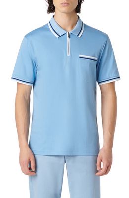 Bugatchi Quarter Zip Pocket Polo in Air Blue