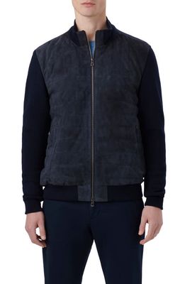 Bugatchi Quilted Suede Panel Sweater Jacket in Navy