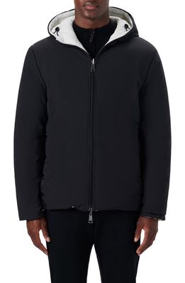 Bugatchi Reversible Hooded Water Repellent Bomber Jacket in Caviar
