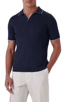 Bugatchi Rib Short Sleeve Sweater in Navy