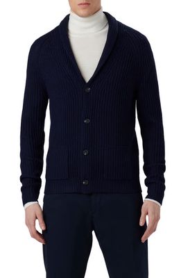 Bugatchi Rib Wool Blend Cardigan Sweater in Navy