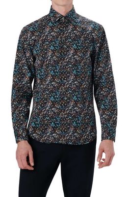 Bugatchi Shaped Fit Abstract Print Stretch Cotton Button-Up Shirt in Black