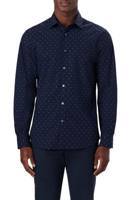 Bugatchi Shaped Fit Check Stretch Cotton Button-Up Shirt in Navy