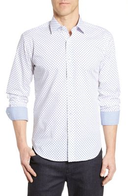 Bugatchi Shaped Fit Dot Print Sport Shirt in Royal