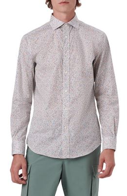 Bugatchi Shaped Fit Geometric Print Stretch Cotton Button-Up Shirt in Jade