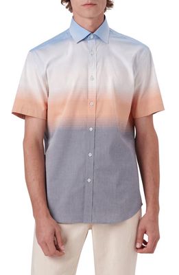 Bugatchi Shaped Fit Ombré Stretch Cotton Short Sleeve Button-Up Shirt in Ocean