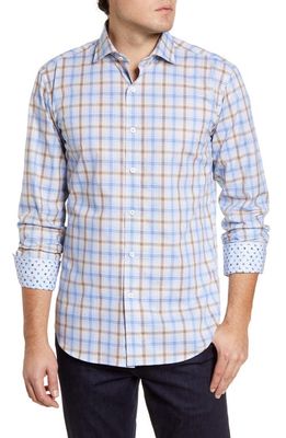 Bugatchi Shaped Fit Plaid Button-Up Shirt in Sand