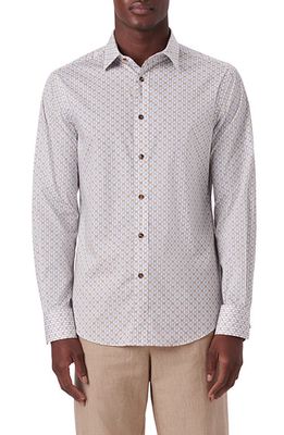 Bugatchi Shaped Fit Print Stretch Cotton Button-Up Shirt in Beige