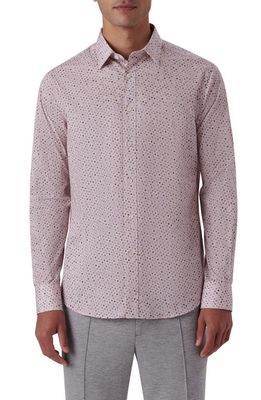 Bugatchi Shaped Fit Print Stretch Cotton Button-Up Shirt in Sea Pink