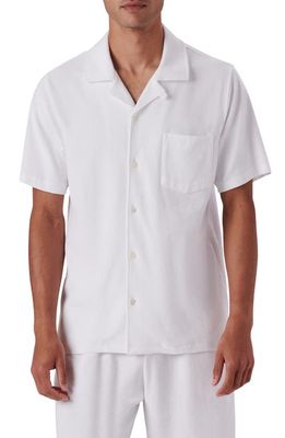 Bugatchi Short Sleeve Cotton French Terry Camp Shirt in White