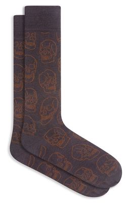 Bugatchi Skull Pattern Dress Socks in Graphite