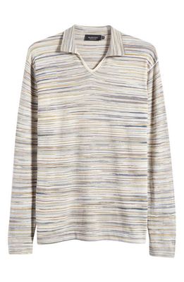 Bugatchi Space Dye Stripe Long Sleeve Polo Sweater in Chalk